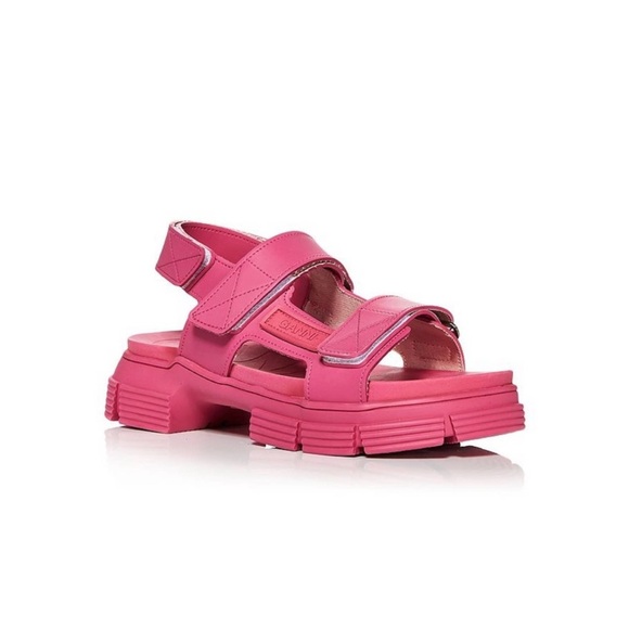 GANNI Recycled Rubber Chunky Logo Pink Platform Sandal 40 - Picture 2 of 12